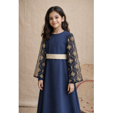 جلابية شعبية كحلي مع حزام ذهبي للسن المحير والمحجبات 240640