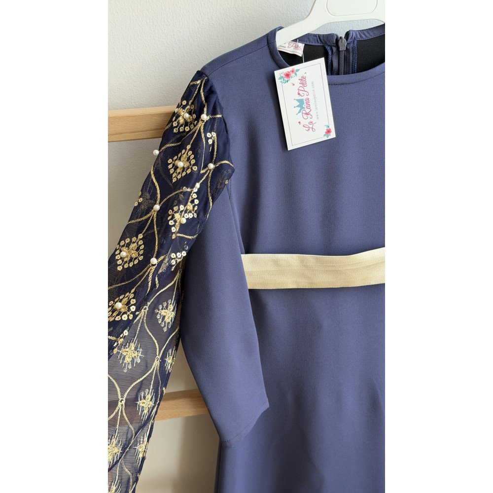 جلابية شعبية كحلي مع حزام ذهبي للسن المحير والمحجبات 240640