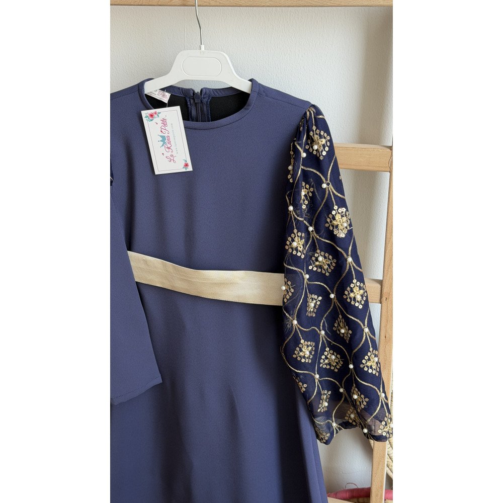 جلابية شعبية كحلي مع حزام ذهبي للسن المحير والمحجبات 240640