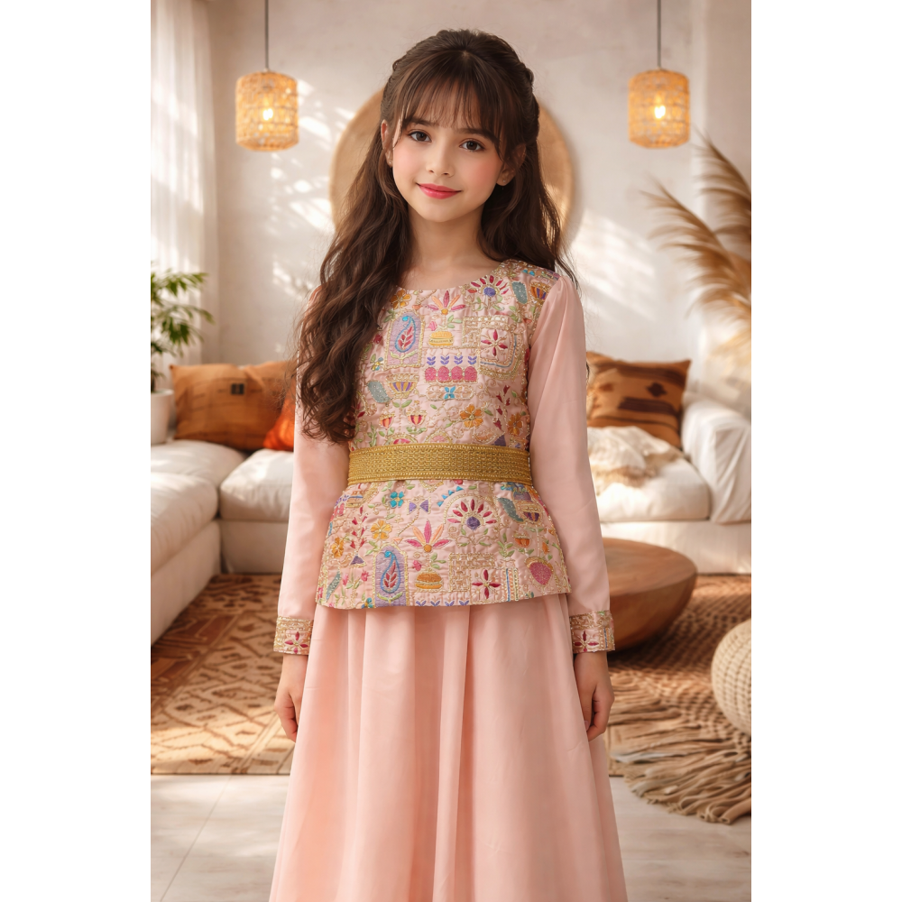 فستان حرير مطرز  للسن المحير والمحجبات 240497