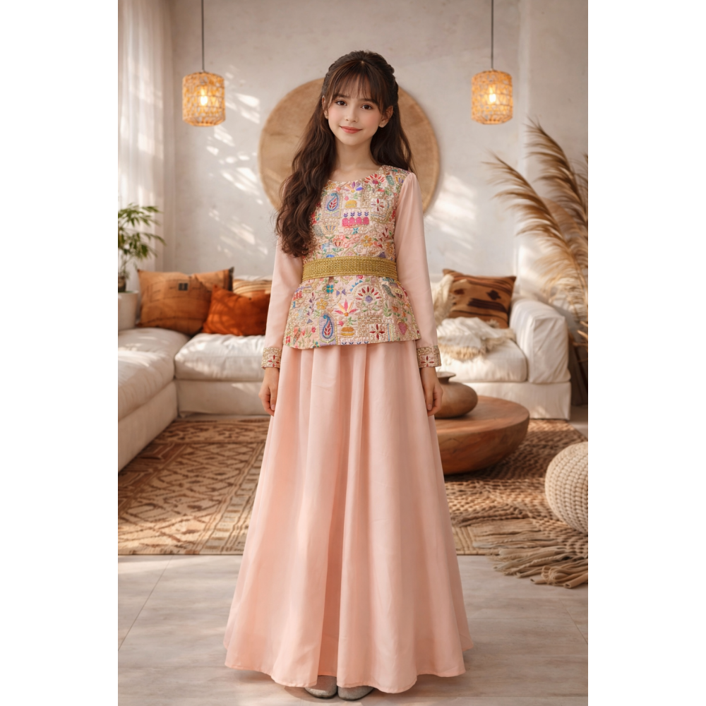 فستان حرير مطرز  للسن المحير والمحجبات 240497