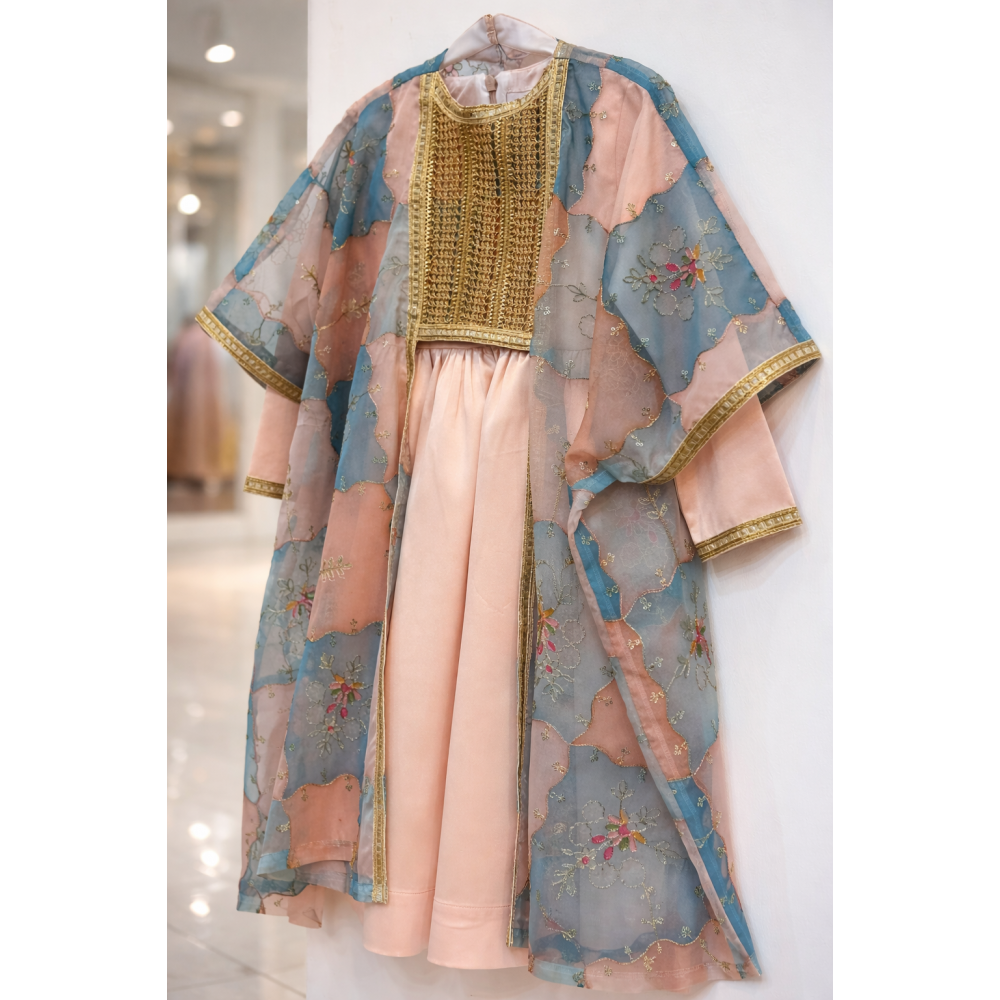 فستان من قطعتين مطرز بنقوش وزخارف - درجات البطيخي و الوردي والأزرق-  240496