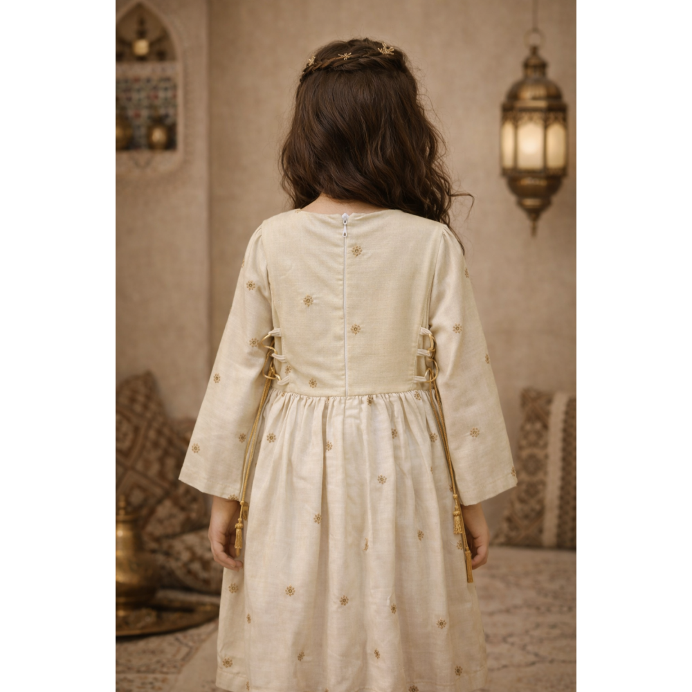 فستان لنن تراثي بتطريز ذهبي - 240669 فستان لنن تراثي بتطريز ذهبي - 240669