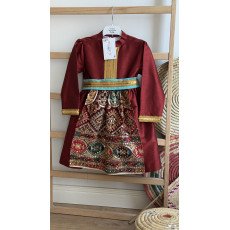 فستان شعبي خمري مطرز مع حزام 240483