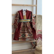 فستان شعبي خمري مطرز مع حزام 240482