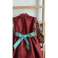 فستان شعبي خمري مطرز مع حزام 240482