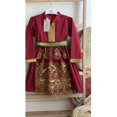 فستان شعبي أحمر مطرز مع حزام 240647