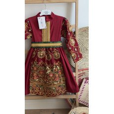 فستان شعبي أحمر مطرز مع حزام 240646