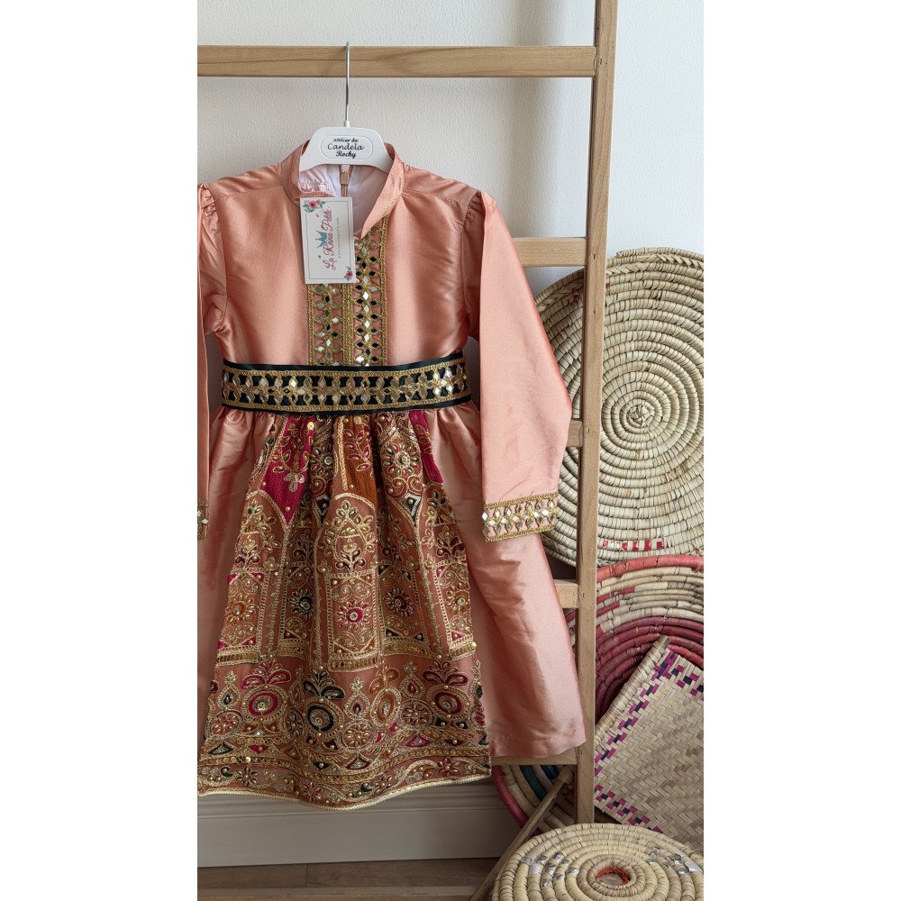 فستان شعبي خوخي مع حزام 240645