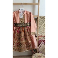 فستان شعبي خوخي مع حزام 240645