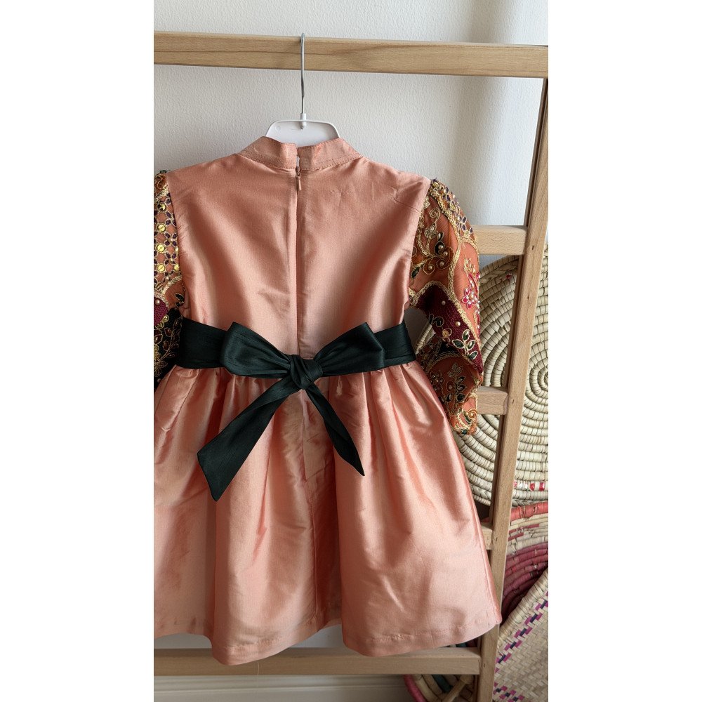 فستان شعبي خوخي مع حزام 240644