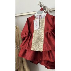 فستان شعبي عنابي مع قبعة 240643