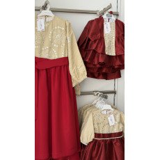 جلابية شعبية لنن بيج مطرز مع تنورة باللون الخمري وحزام 240620