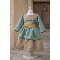 فستان شعبي اخضر تركوازي هادئ مع قماش ترابي مطرز 240511 فستان شعبي اخضر تركوازي هادئ مع قماش ترابي مطرز 240511