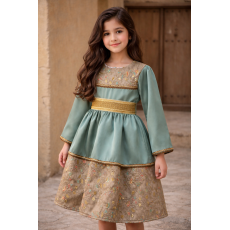 فستان شعبي اخضر تركوازي هادئ مع قماش ترابي مطرز 240511 فستان شعبي اخضر تركوازي هادئ مع قماش ترابي مطرز 240511
