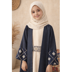 فستان سكري مع عباءة كحلي مطرزة للبنات المحجبات 240670 فستان سكري مع عباءة كحلي مطرزة للبنات المحجبات 240670