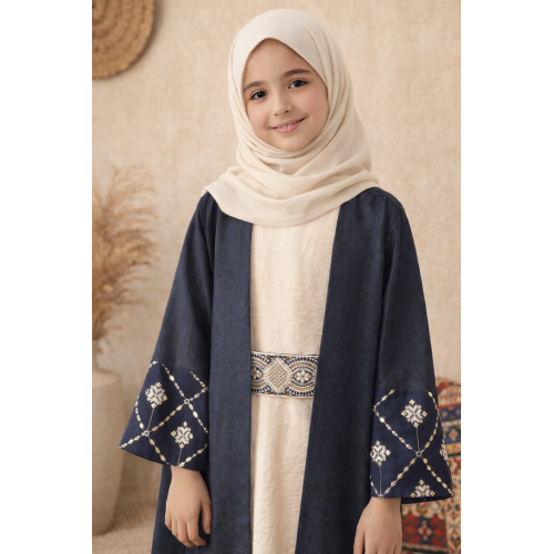 فستان سكري مع عباءة كحلي مطرزة للبنات المحجبات 240670