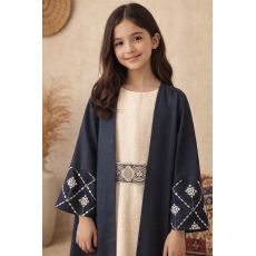 فستان سكري مع عباءة كحلي مطرزة للبنات المحجبات 240670 فستان سكري مع عباءة كحلي مطرزة للبنات المحجبات 240670