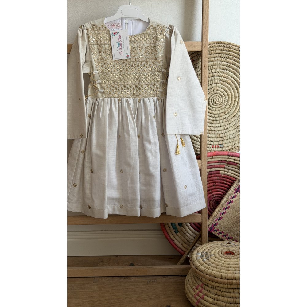 فستان لنن تراثي بتطريز ذهبي - 240669 فستان لنن تراثي بتطريز ذهبي - 240669