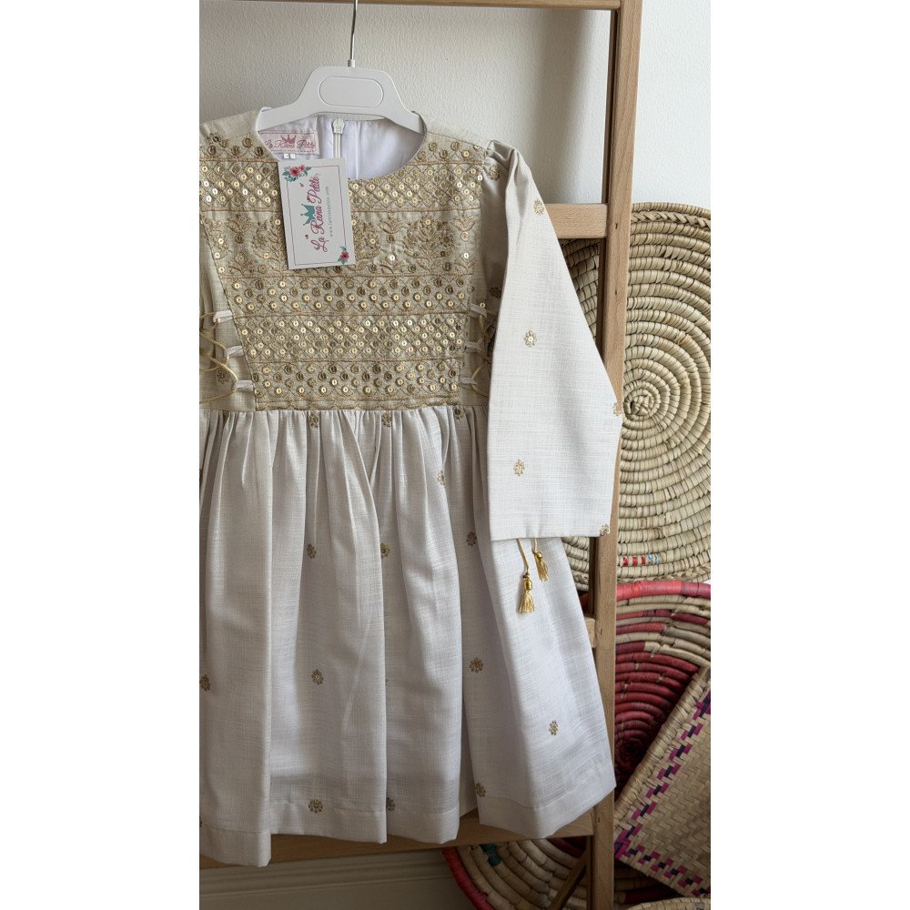 فستان لنن تراثي بتطريز ذهبي - 240669 فستان لنن تراثي بتطريز ذهبي - 240669