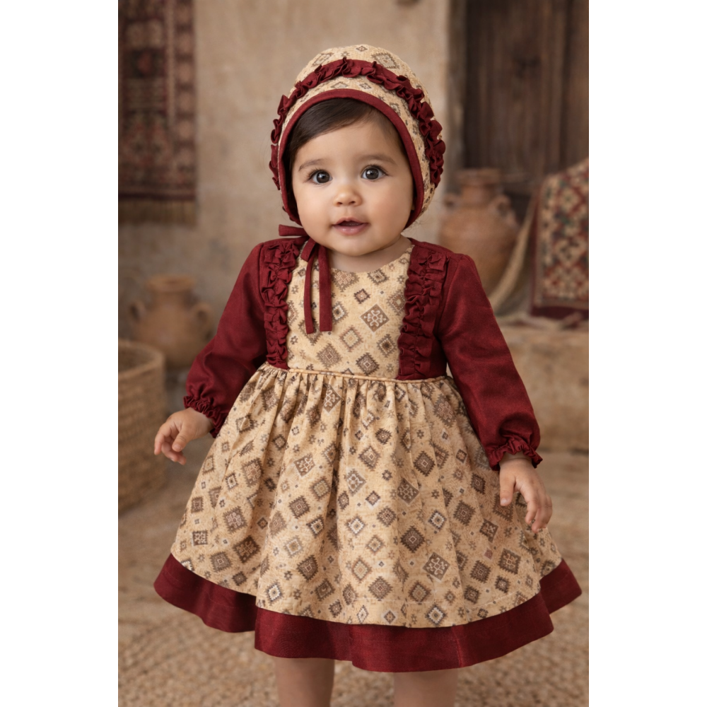 فستان شعبي بنقوشات تراثية مع قبعة 240513 فستان شعبي بنقوشات تراثية مع قبعة 240513