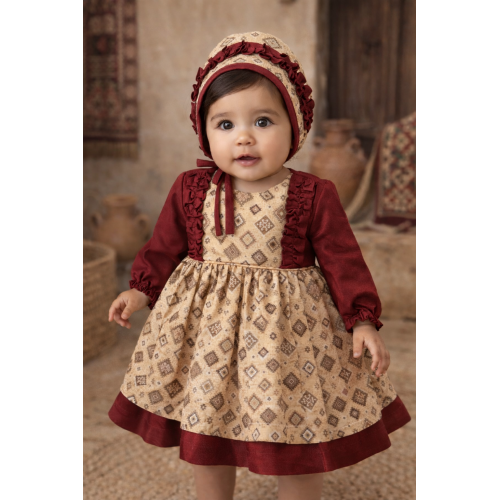 فستان شعبي بنقوشات تراثية مع قبعة 240513