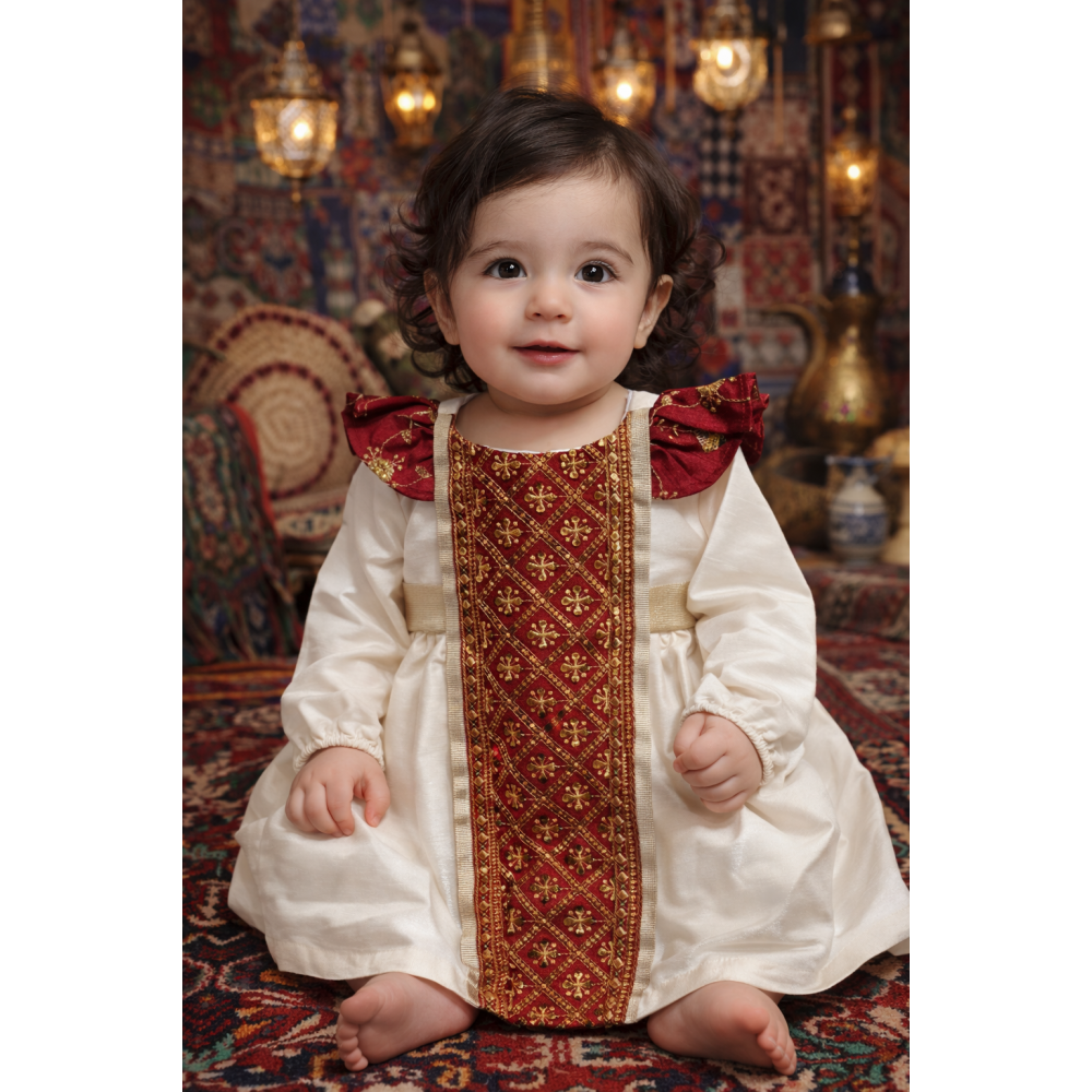 فستان شعبي - سكري وأحمر - بتطريزات ذهبية 240515 فستان شعبي - سكري وأحمر - بتطريزات ذهبية 240515