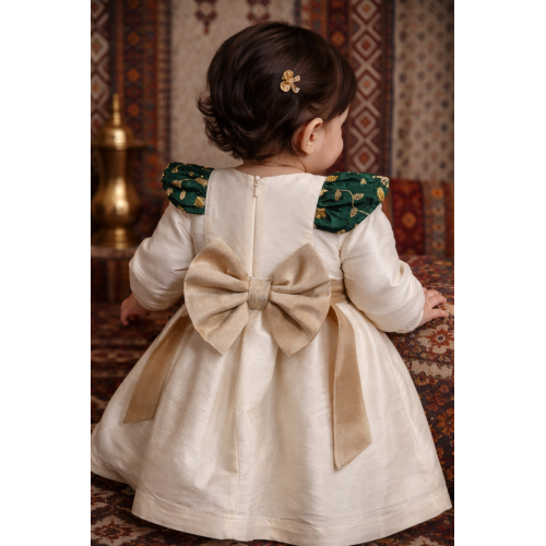 فستان شعبي - سكري وأخضر - بتطريزات ذهبية 240516