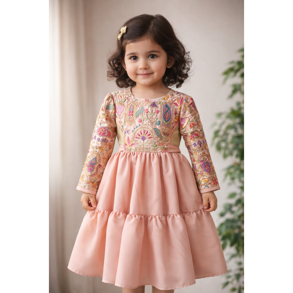 فستان حرير مطرّز بنقوش مميزة للبنات الصغار 240519