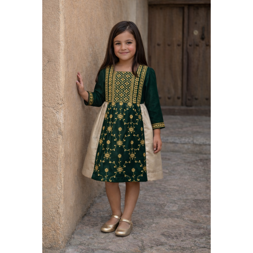 فستان شعبي ملكي أخضر وذهبي 240489