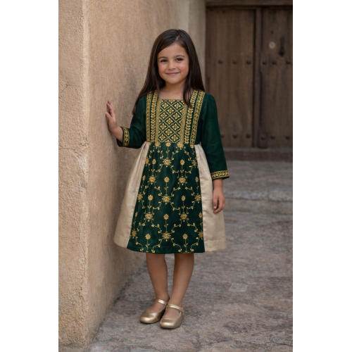فستان شعبي ملكي أخضر وذهبي 240489