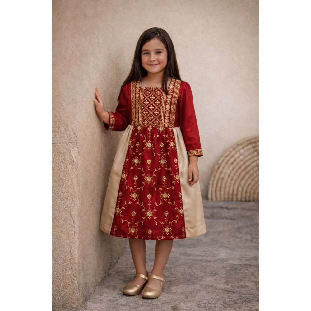 فستان شعبي ملكي أحمر وذهبي 240460