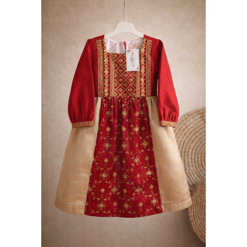 فستان شعبي ملكي أحمر وذهبي 240460