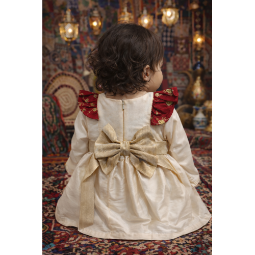 فستان شعبي - سكري وأحمر - بتطريزات ذهبية 240515