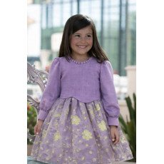 فستان بناتي بأكمام من الينن مع أوجنزا مطرزة 240492