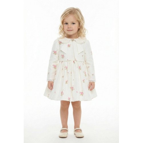 طقم فستان وجاكيت مطبوع عليه زهور باللون البيج الفاتح للبنات الصغيرات، 36353 طقم فستان وجاكيت مطبوع عليه زهور باللون البيج الفاتح للبنات الصغيرات، 36353