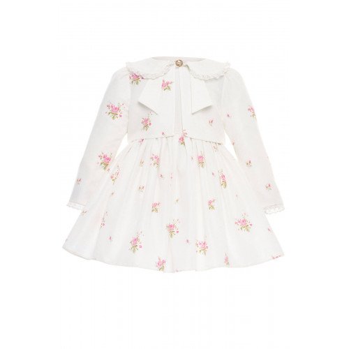 طقم فستان وجاكيت مطبوع عليه زهور باللون البيج الفاتح للبنات الصغيرات، 36353 طقم فستان وجاكيت مطبوع عليه زهور باللون البيج الفاتح للبنات الصغيرات، 36353