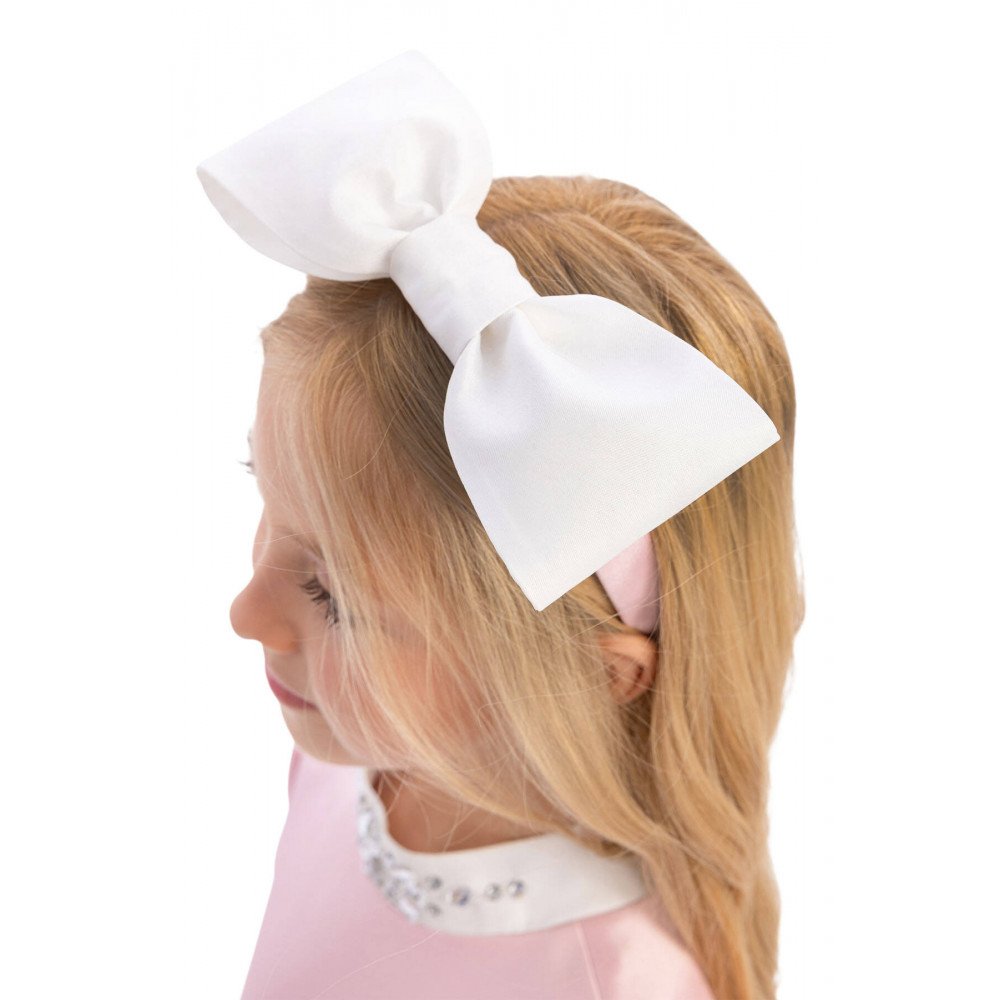 فستان بناتي "باودر" (وردي) بياقة كريستالية وفيونكات ساتان مع اكسسوار شعر  36283 