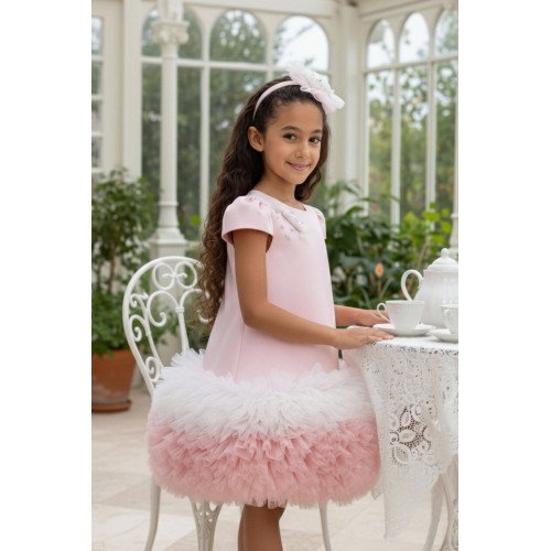 فستان بناتي "باودر" (وردي) بحافة تنورة من التول "كاندي" (ملونة) مع اكسسوار شعر 36012 فستان بناتي "باودر" (وردي) بحافة تنورة من التول "كاندي" (ملونة) مع اكسسوار شعر 36012