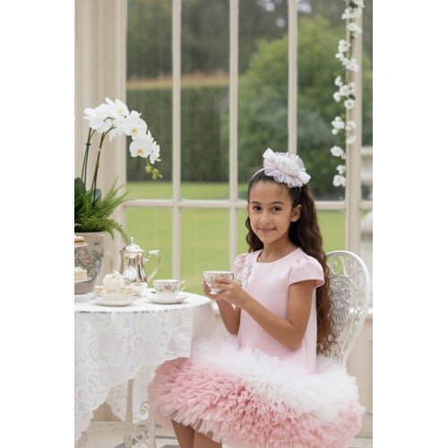 فستان بناتي "باودر" (وردي) بحافة تنورة من التول "كاندي" (ملونة) مع اكسسوار شعر 36012 فستان بناتي "باودر" (وردي) بحافة تنورة من التول "كاندي" (ملونة) مع اكسسوار شعر 36012