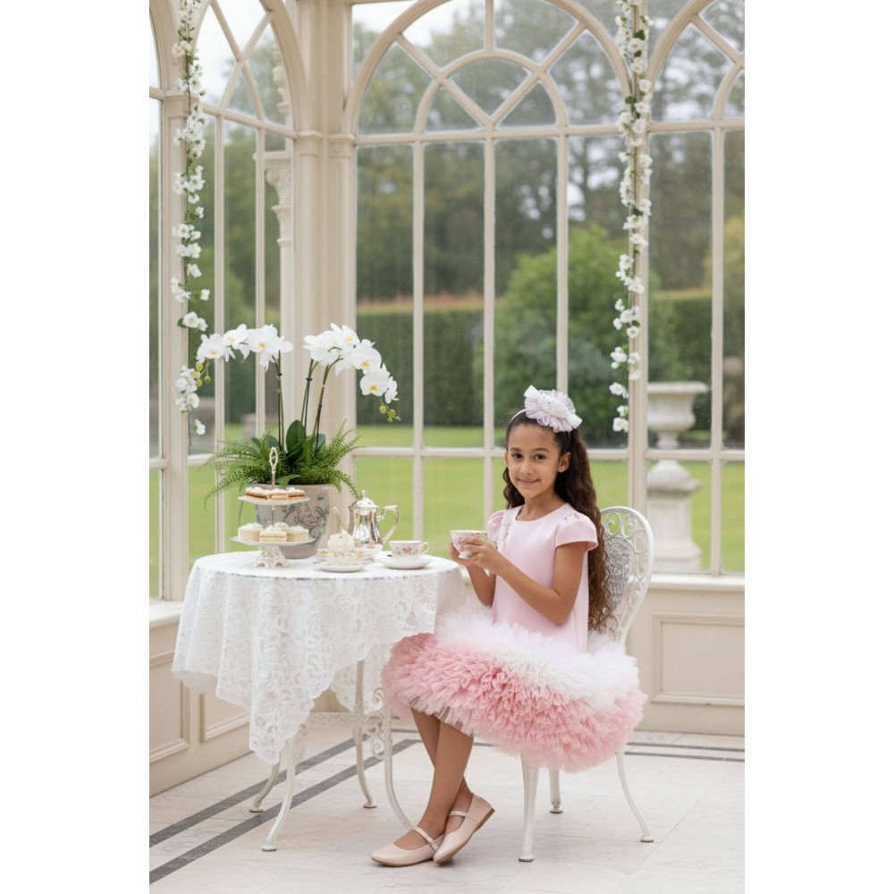 فستان بناتي "باودر" (وردي) بحافة تنورة من التول "كاندي" (ملونة) مع اكسسوار شعر 36012 فستان بناتي "باودر" (وردي) بحافة تنورة من التول "كاندي" (ملونة) مع اكسسوار شعر 36012