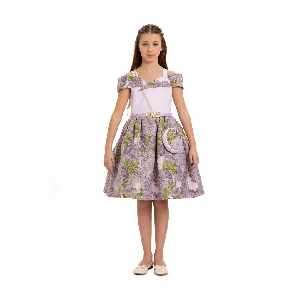 طقم فستان جاكار مع حقيبة للسن المحير 35445