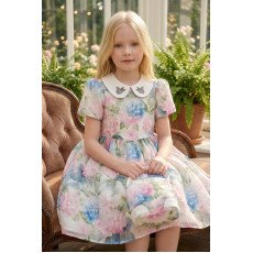 فستان بناتي "باودر" (وردي) بياقة مطرزة وحقيبة مطابقة 36165