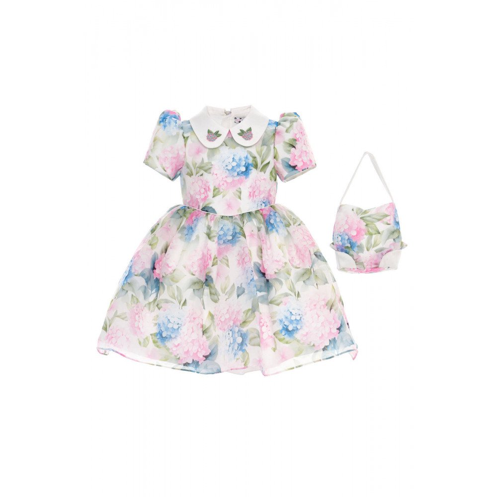 فستان بناتي "باودر" (وردي) بياقة مطرزة وحقيبة مطابقة 36165