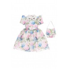 فستان بناتي "باودر" (وردي) بياقة مطرزة وحقيبة مطابقة 36165