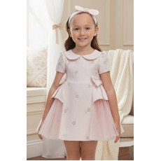 فستان بيبي "باودر" (وردي) بفيونكات تول جانبية مع اكسسوار شعر 36168 فستان بيبي "باودر" (وردي) بفيونكات تول جانبية مع اكسسوار شعر 36168