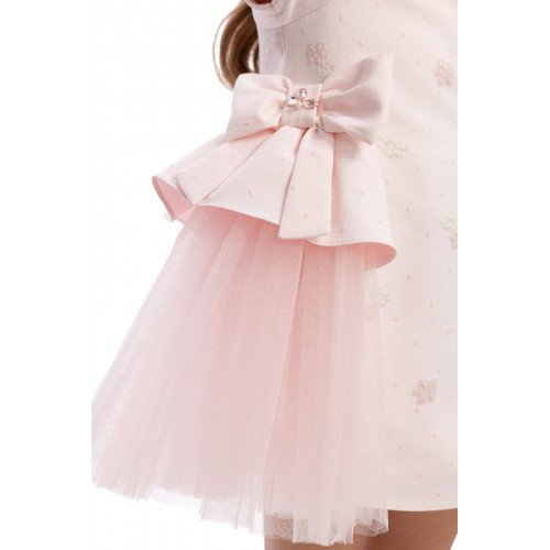 فستان بيبي "باودر" (وردي) بفيونكات تول جانبية مع اكسسوار شعر 36168 فستان بيبي "باودر" (وردي) بفيونكات تول جانبية مع اكسسوار شعر 36168