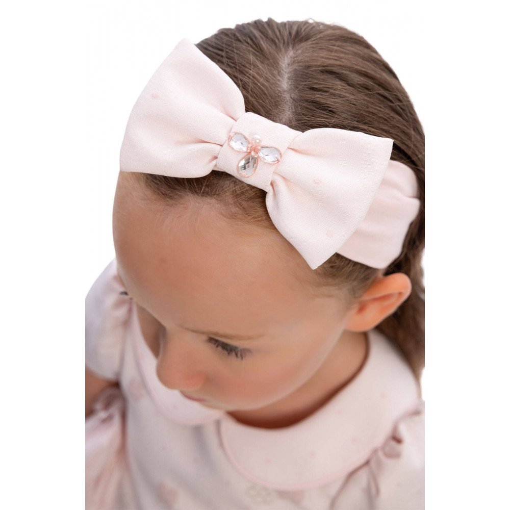 فستان بيبي "باودر" (وردي) بفيونكات تول جانبية مع اكسسوار شعر 36168 فستان بيبي "باودر" (وردي) بفيونكات تول جانبية مع اكسسوار شعر 36168