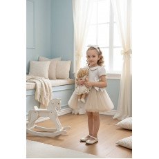 فستان بيج بفيونكات تول جانبية مع اكسسوار شعر 36168