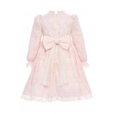 فستان دانتيل كلاسيكي للبنات  لون بودري بيبي بينك مع حقيبة 36311